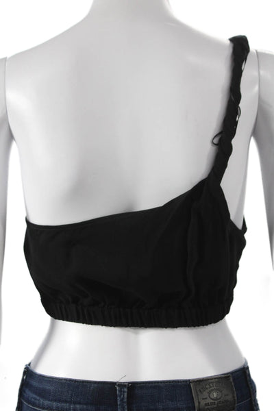 Zara Women Cropped One Shoulder Tank Black Viscose Size S