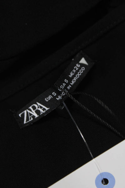 Zara Women Cropped One Shoulder Tank Black Viscose Size S
