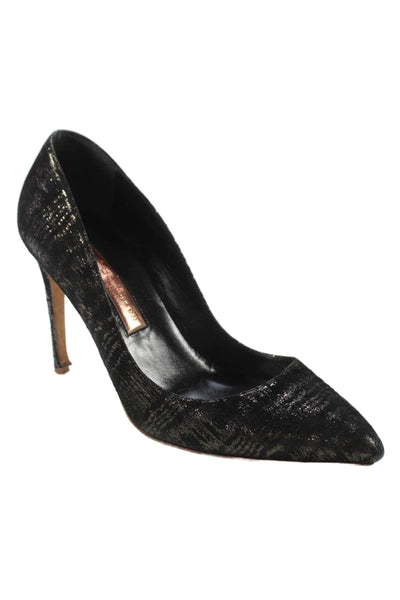 Rupert Sanderson Womens Metallic Pointed Toe Heels Black Size 7.5