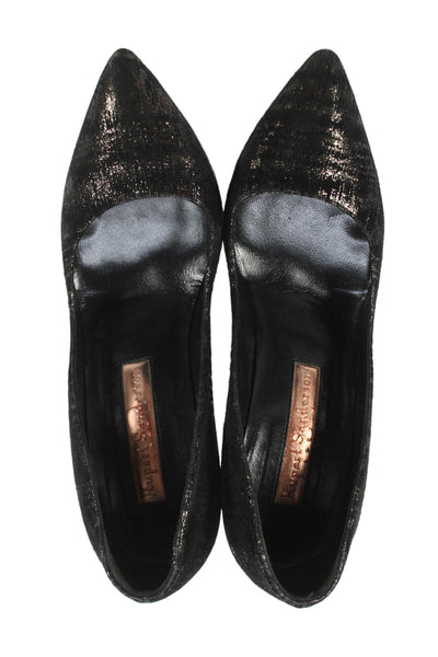 Rupert Sanderson Womens Metallic Pointed Toe Heels Black Size 7.5