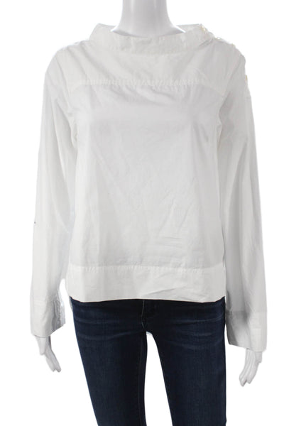 J Crew Womens White Cotton High Neck 3/4 Sleeve Basic Blouse Size 4