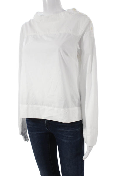 J Crew Womens White Cotton High Neck 3/4 Sleeve Basic Blouse Size 4
