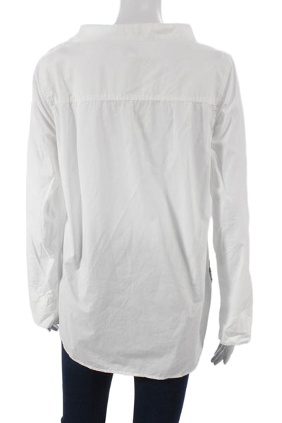 J Crew Womens White Cotton High Neck 3/4 Sleeve Basic Blouse Size 4