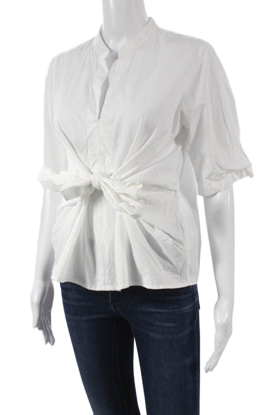 J Crew Women White Cotton Collared Tie Blouse 3/4 Sleeve Basic Size XS