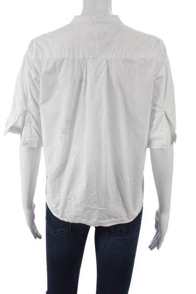 J Crew Women White Cotton Collared Tie Blouse 3/4 Sleeve Basic Size XS