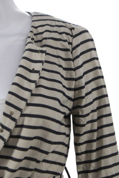 J Crew Womens Beige Striped Cotton 3/4 Sleeve Jacket Button Size 4