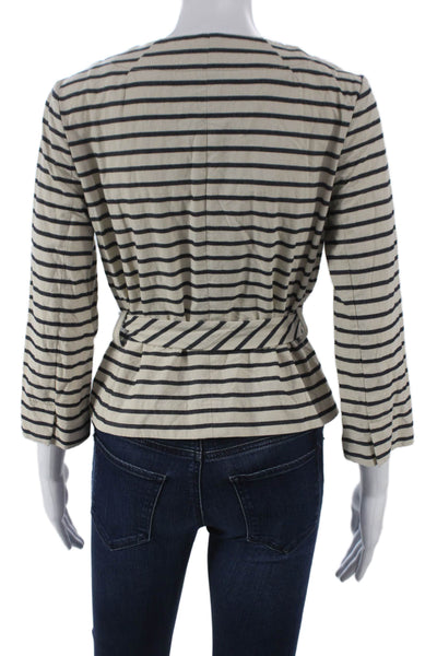 J Crew Womens Beige Striped Cotton 3/4 Sleeve Jacket Button Size 4