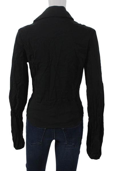 Catherine Malandrino Women Black Cotton Collared Long Sleeve Blouse Size S
