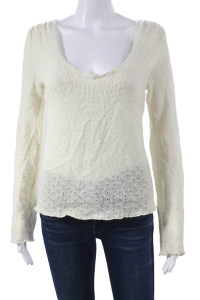 Ella Moss Women V-Neck Pullover Sweater Ivory Acrylic Long Sleeve Size M