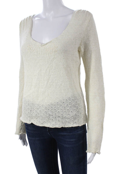 Ella Moss Women V-Neck Pullover Sweater Ivory Acrylic Long Sleeve Size M