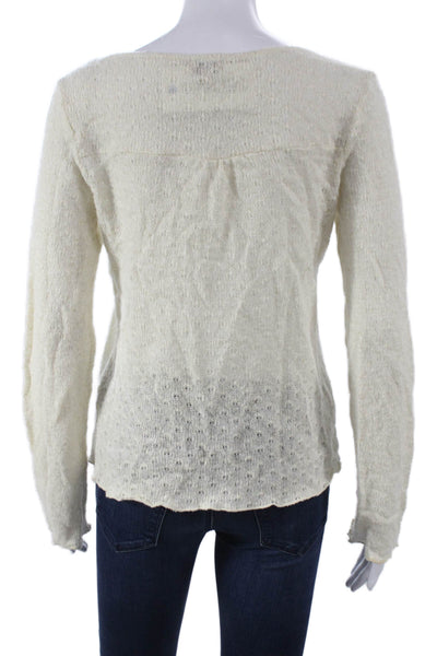 Ella Moss Women V-Neck Pullover Sweater Ivory Acrylic Long Sleeve Size M