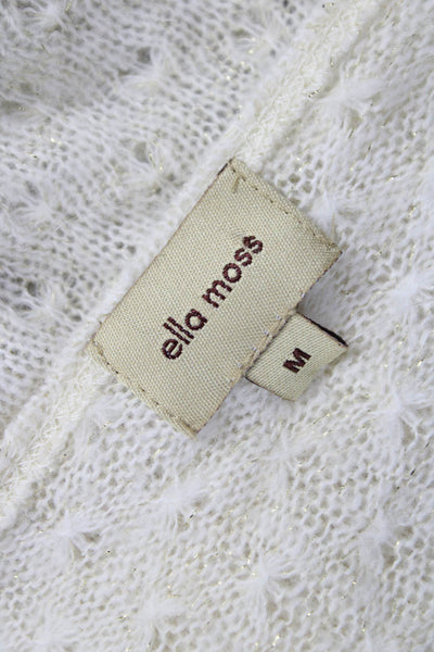 Ella Moss Women V-Neck Pullover Sweater Ivory Acrylic Long Sleeve Size M