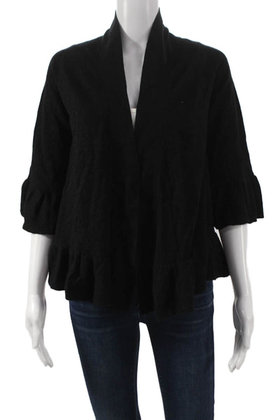 C3 Cashmere Women Cardigan Black V Neck 3/4 Sleeve Cashmere Size XS