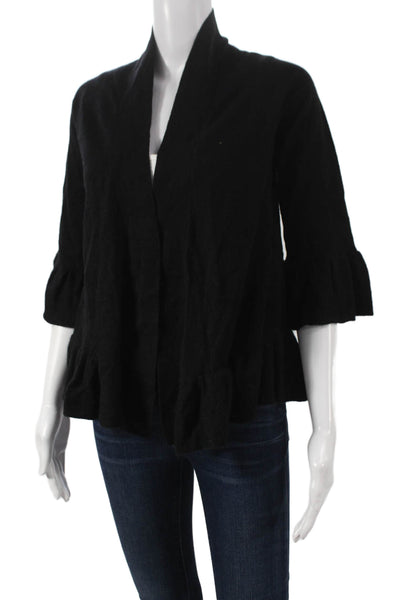 C3 Cashmere Women Cardigan Black V Neck 3/4 Sleeve Cashmere Size XS
