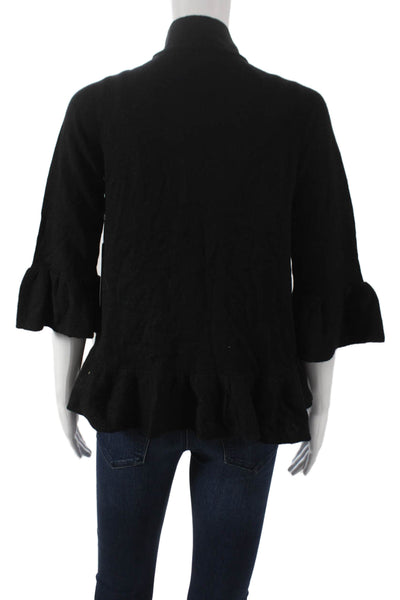 C3 Cashmere Women Cardigan Black V Neck 3/4 Sleeve Cashmere Size XS