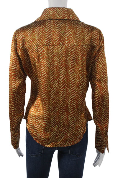 Kasper Women Button Up Blouse Orange Geometric Long Sleeve Petite Size 4