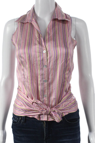 Gerard Darel Women Basic Silk Striped Pink Sleeveless Collared Blouse Size 36