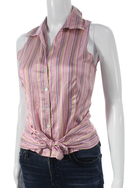 Gerard Darel Women Basic Silk Striped Pink Sleeveless Collared Blouse Size 36