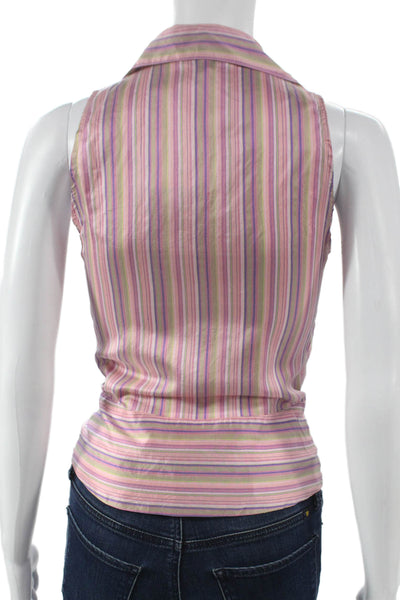 Gerard Darel Women Basic Silk Striped Pink Sleeveless Collared Blouse Size 36
