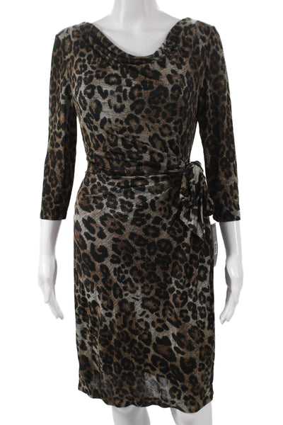 Tahari Levine Womens Wrap Dress Multicolor Cowl Neck 3/4 Sleeve Midi Size 6