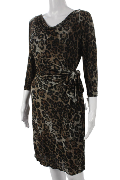 Tahari Levine Womens Wrap Dress Multicolor Cowl Neck 3/4 Sleeve Midi Size 6