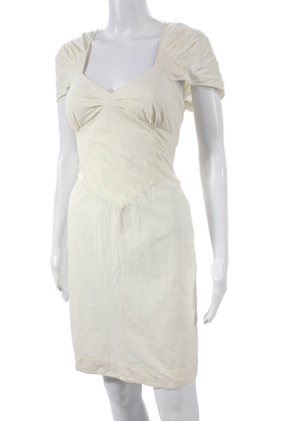 Allsaints Women Sheath Dress Ivory Cotton Sweetheart Short Sleeve Size 6