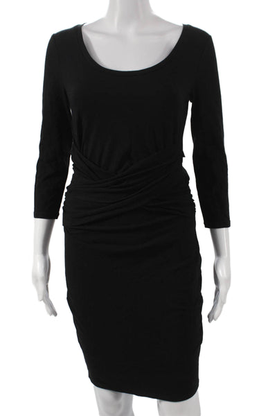 Rachel Rachel Roy Women Bodycon Dress Black Scoop Neck 3/4 Sleeve Cotton Size S