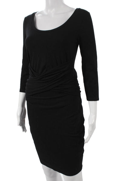 Rachel Rachel Roy Women Bodycon Dress Black Scoop Neck 3/4 Sleeve Cotton Size S