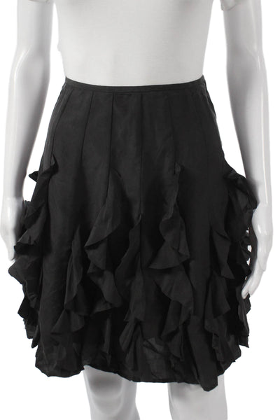 Garnet Hill Women Pleated Silk Skirt Black Short Zip Size 2