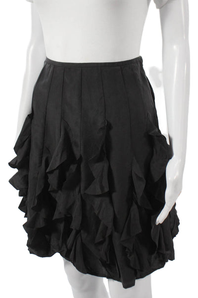 Garnet Hill Women Pleated Silk Skirt Black Short Zip Size 2