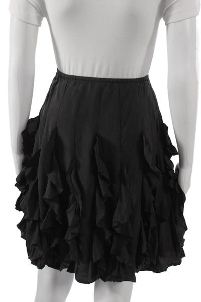 Garnet Hill Women Pleated Silk Skirt Black Short Zip Size 2