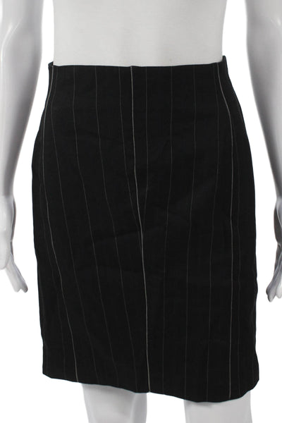 Alaia Womens Black Wool Striped Straight Pencil Skirt Short Zip Size 42