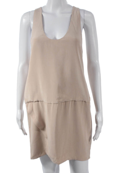 Loeffler Randall Women Silk Shift Dress Beige Scoop Neck Sleeveless Size S