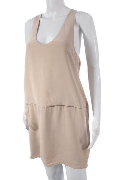 Loeffler Randall Women Silk Shift Dress Beige Scoop Neck Sleeveless Size S