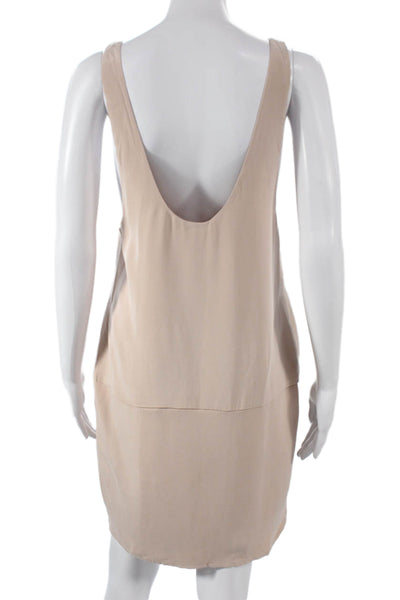 Loeffler Randall Women Silk Shift Dress Beige Scoop Neck Sleeveless Size S
