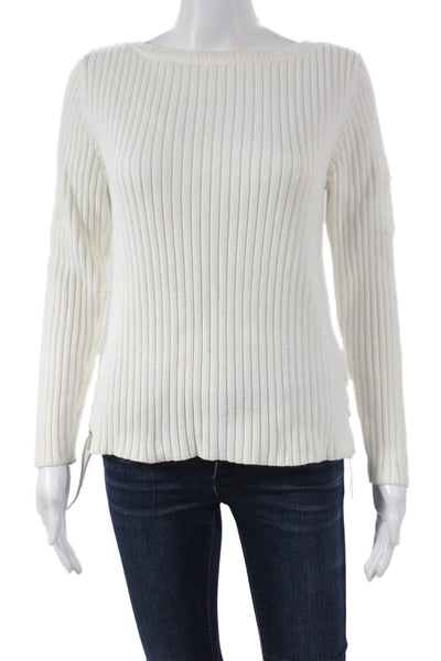 Lauren Ralph Lauren Women Pullover Sweater White Cotton Boat Neck Size S