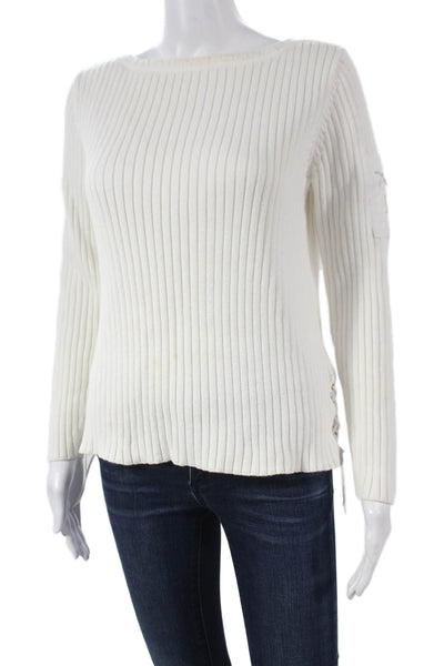 Lauren Ralph Lauren Women Pullover Sweater White Cotton Boat Neck Size S