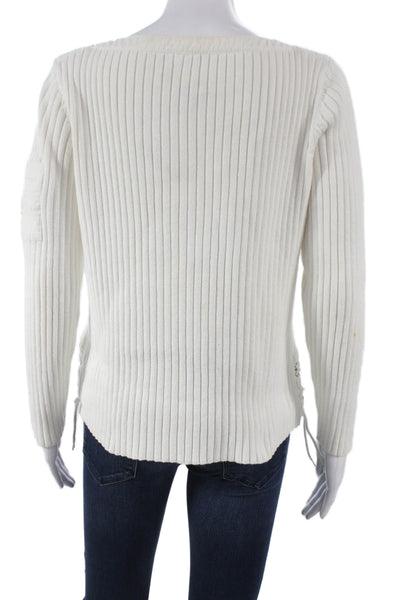 Lauren Ralph Lauren Women Pullover Sweater White Cotton Boat Neck Size S