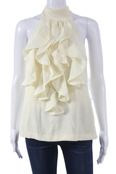 Trina Turk Women Silk Halter Tie Ivory Sleeveless Blouse Size S