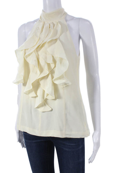 Trina Turk Women Silk Halter Tie Ivory Sleeveless Blouse Size S