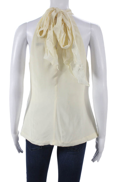 Trina Turk Women Silk Halter Tie Ivory Sleeveless Blouse Size S