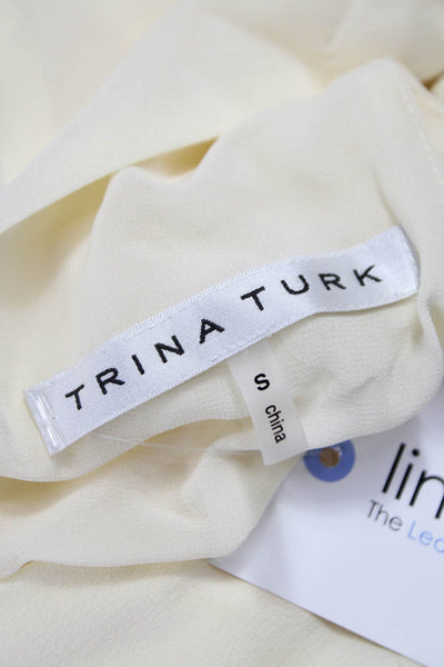 Trina Turk Women Silk Halter Tie Ivory Sleeveless Blouse Size S