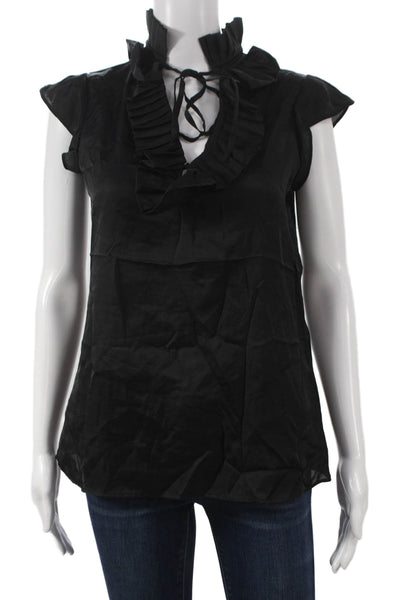 Club Monaco Womens Black Basic Blouse High Neck Tie Sleeveless Size S