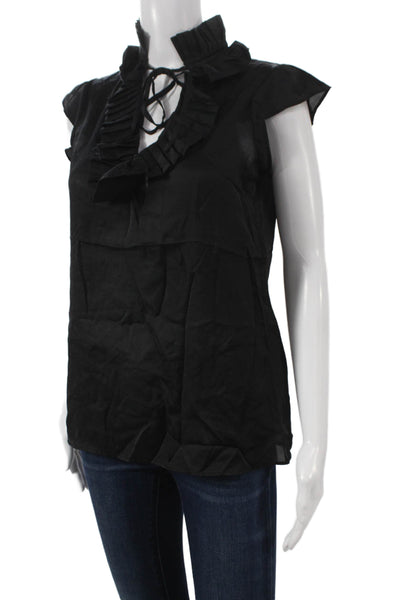 Club Monaco Womens Black Basic Blouse High Neck Tie Sleeveless Size S