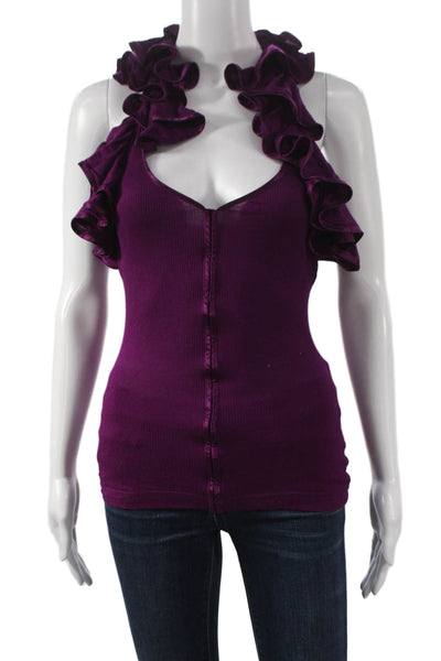 Robert Rodriguez Black Label Women Ribbed V-Neck Sleeveless Tank Purple Size XS