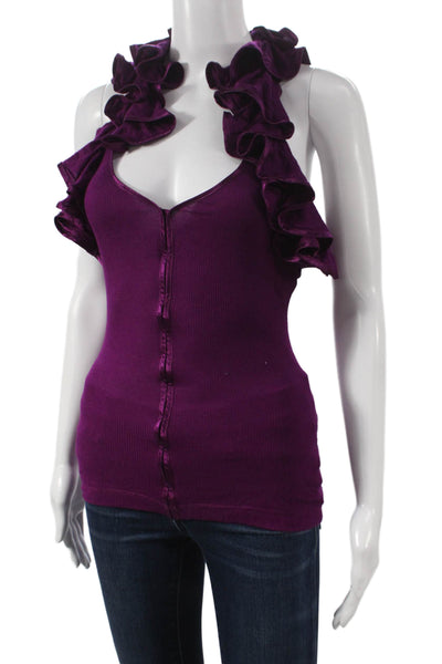 Robert Rodriguez Black Label Women Ribbed V-Neck Sleeveless Tank Purple Size XS