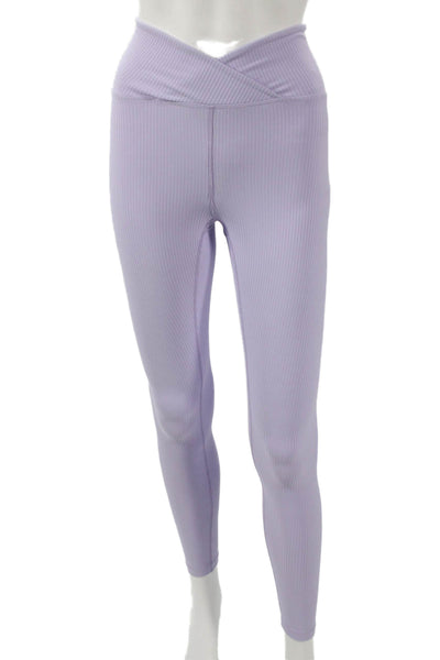 Year Of Ours Womens Purple Striped Nylon Ankle Leggings Pull On Size XS