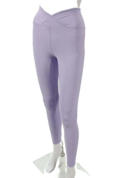 Year Of Ours Womens Purple Striped Nylon Ankle Leggings Pull On Size XS