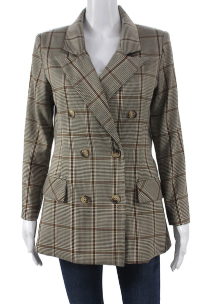 Lioness Women Double Breasted Plaid Blazer Beige Polyester Size XS