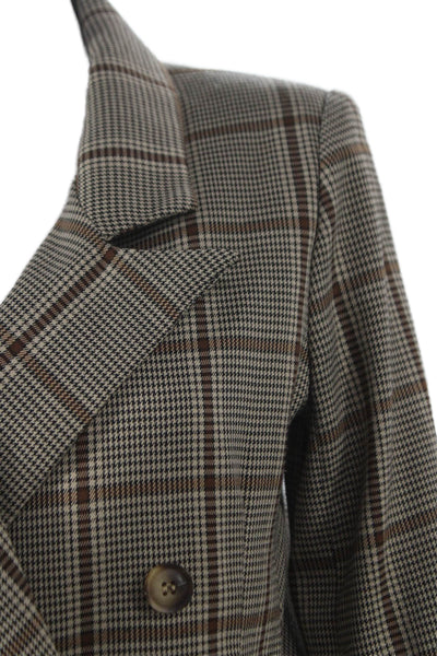 Lioness Women Double Breasted Plaid Blazer Beige Polyester Size XS